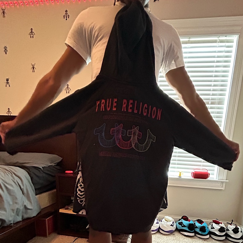 True Religion black zip up sweater jacket